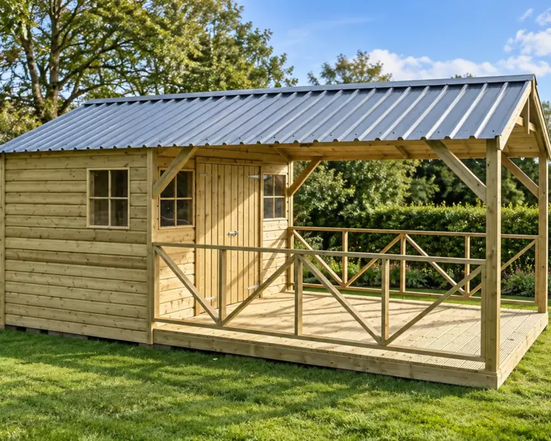 Timber garden chalet with covered veranda